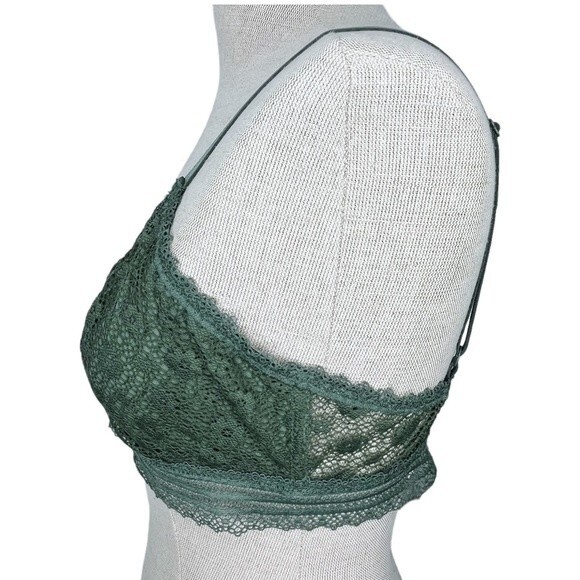 Victoria’s Secret Bralette sz L * Green Floral Stretch Lace No Wire Wireless - Picture 4 of 7